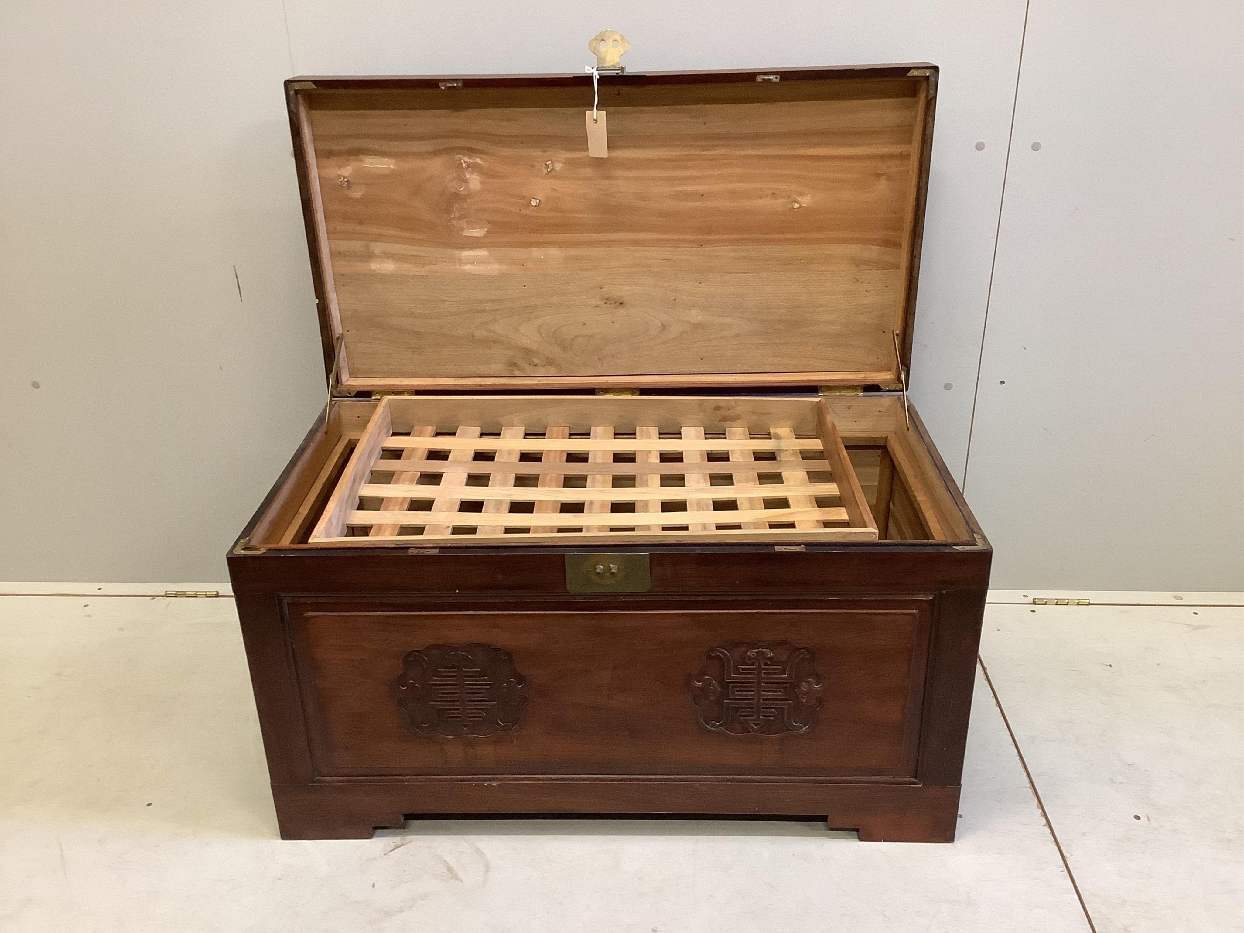 A Chinese hongmu and camphor lined chest, width 102cm, depth 53cm, height 58cm